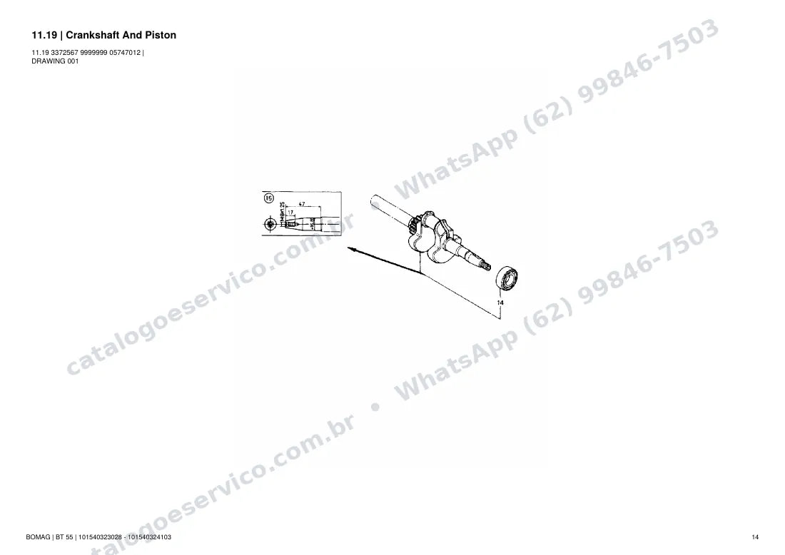Catálogo de peças Bomag BT 55: vista explodida do conjunto 11.19 Crankshaft And Piston