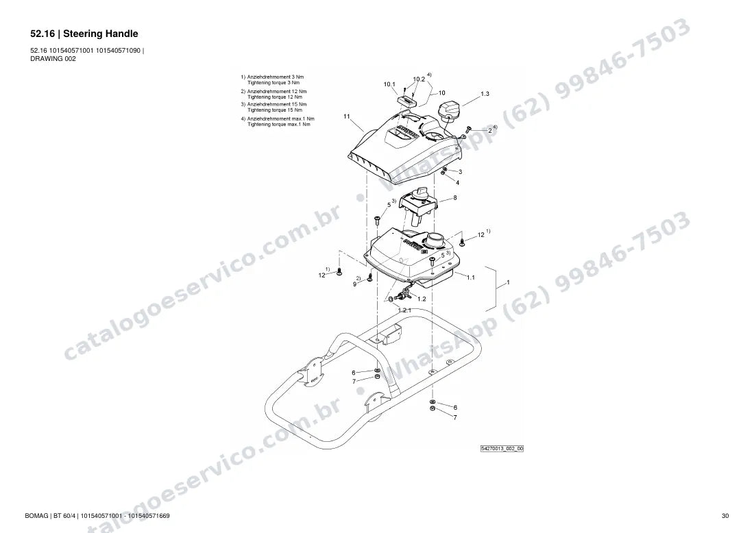 Catálogo de peças Bomag BT 60/4: vista explodida do conjunto 52.16 Steering Handle