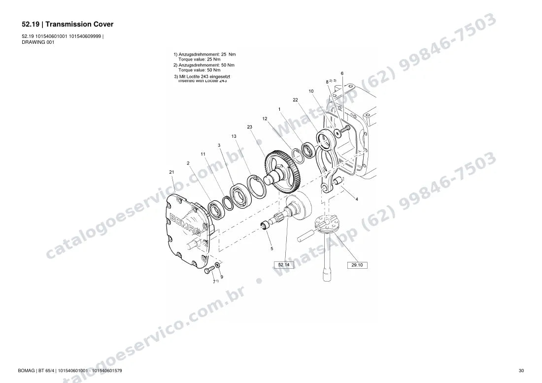 Catálogo de peças Bomag BT 65/4: vista explodida do conjunto 52.19 Transmission Cover