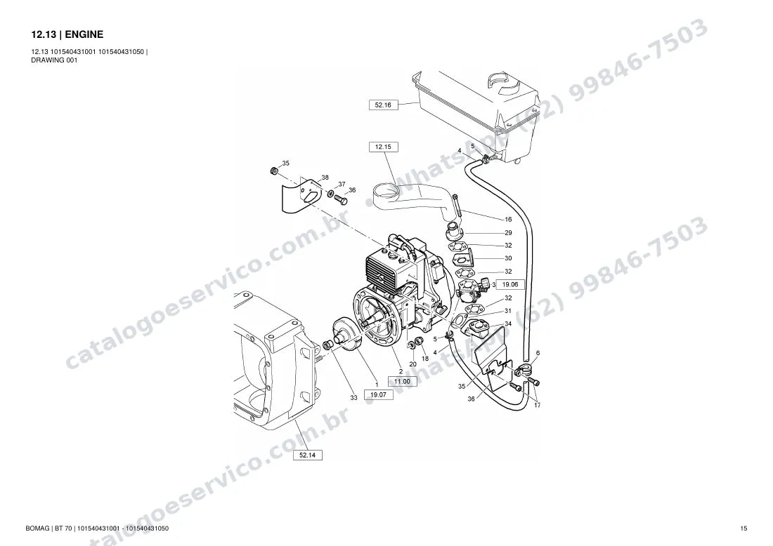 Catálogo de peças Bomag BT 70: vista explodida do conjunto 12.13 ENGINE