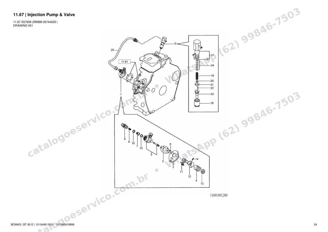 Catálogo de peças Bomag BT 80 D: vista explodida do conjunto 11.67 Injection Pump & Valve