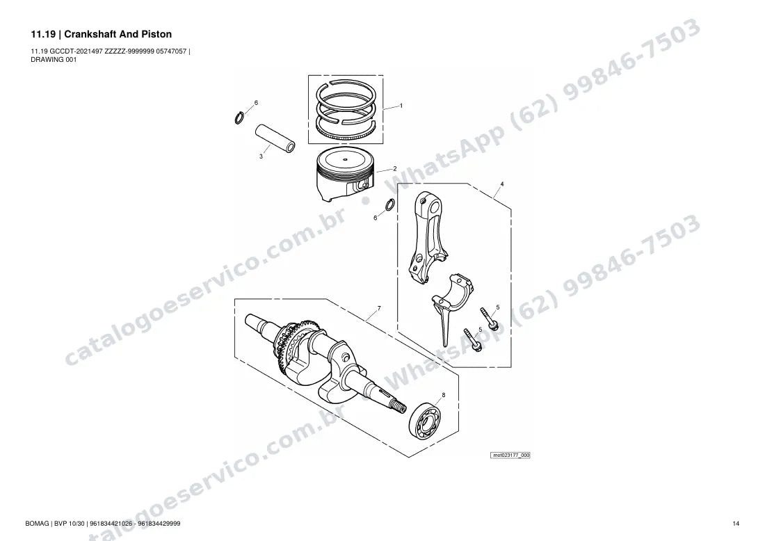 Catálogo de peças Bomag BVP 10/30: vista explodida do conjunto 11.19 Crankshaft And Piston