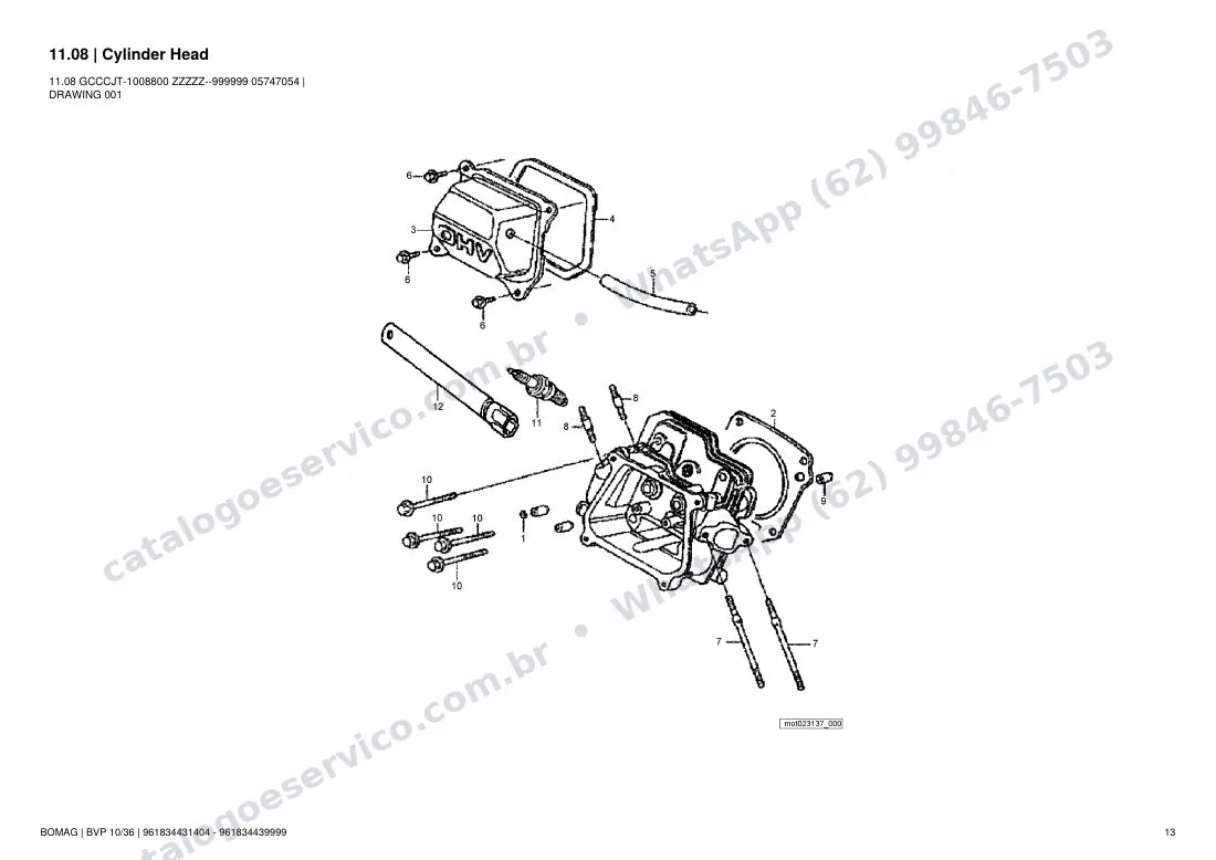 Catálogo de peças Bomag BVP 10/36: vista explodida do conjunto 11.08 Cylinder Head