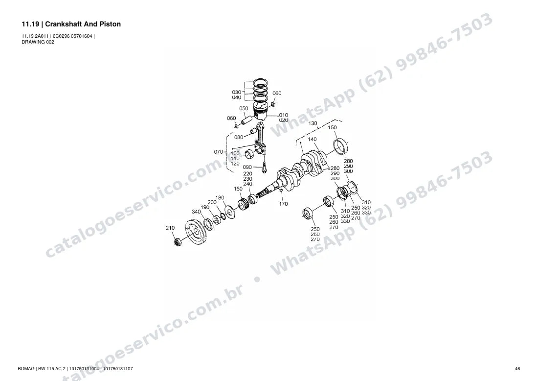 Catálogo de peças Bomag BW 115 AC-2: vista explodida do conjunto 11.19 Crankshaft And Piston