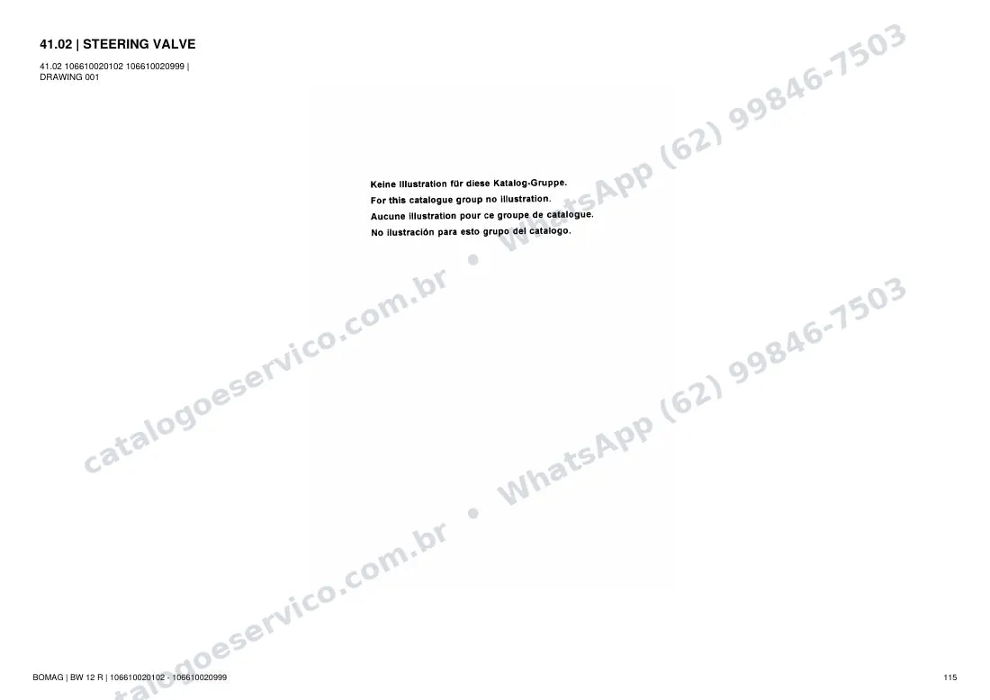 Catálogo de peças Bomag BW 12 R: vista explodida do conjunto 41.02 STEERING VALVE