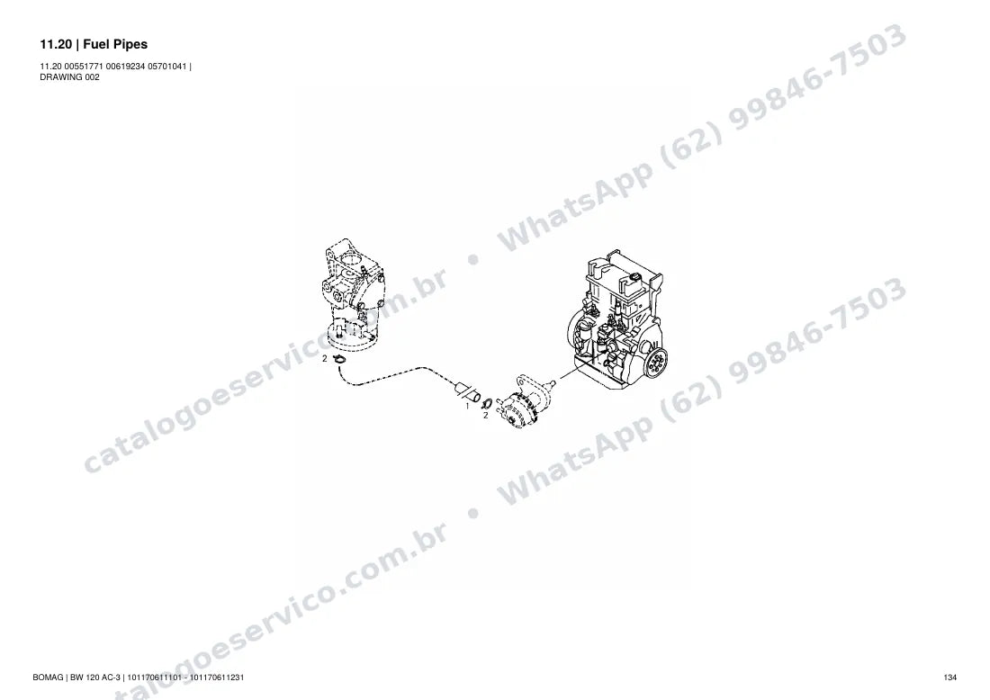 Catálogo de peças Bomag BW 120 AC-3: vista explodida do conjunto 11.20 Fuel Pipes