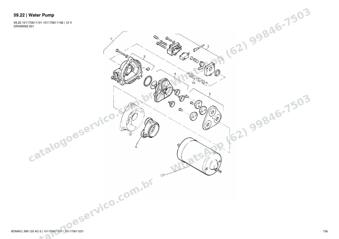 Catálogo de peças Bomag BW 120 AC-3: vista explodida do conjunto 59.22 Water Pump