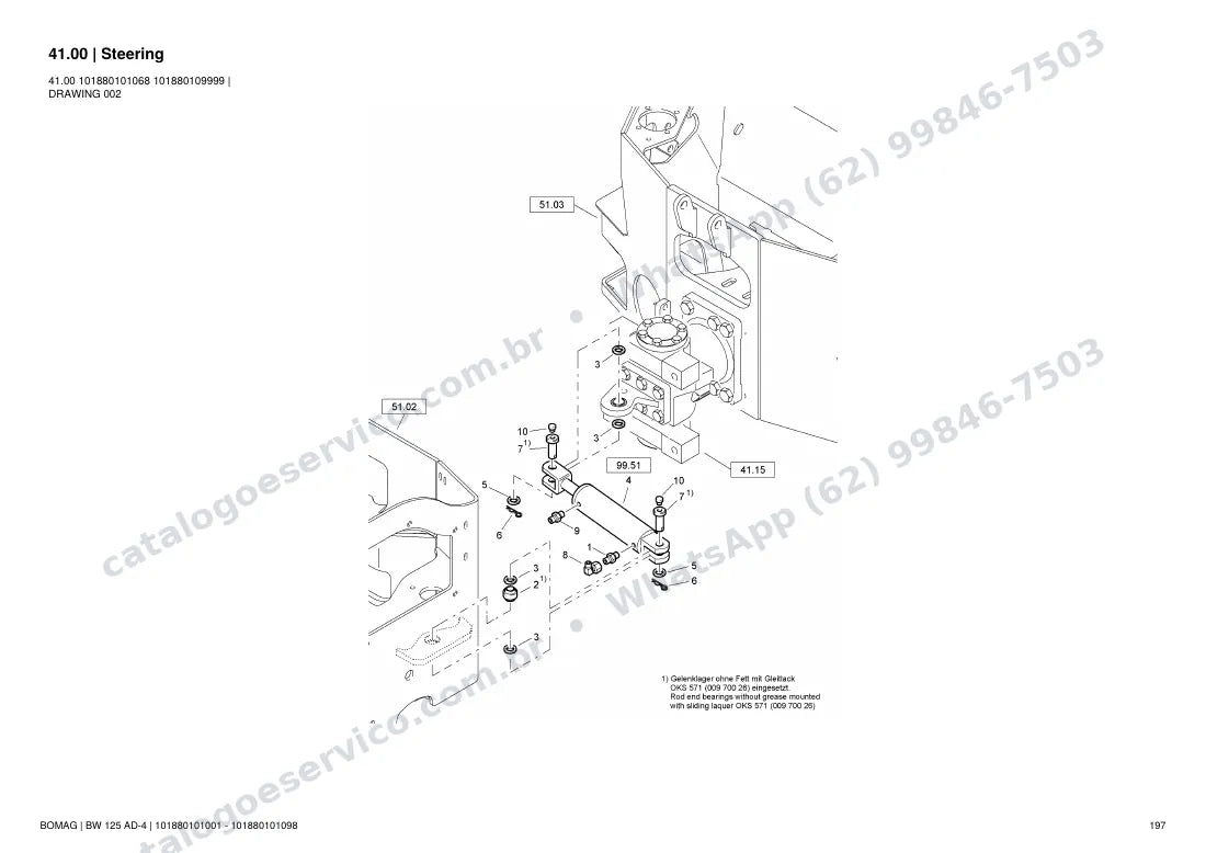 Catálogo de peças Bomag BW 125 AD-4: vista explodida do conjunto 41.00 Steering