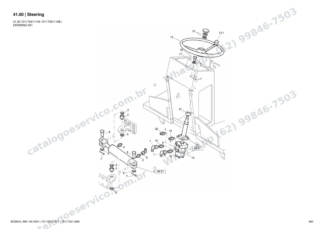 Catálogo de peças Bomag BW 125 ADH: vista explodida do conjunto 41.00 Steering