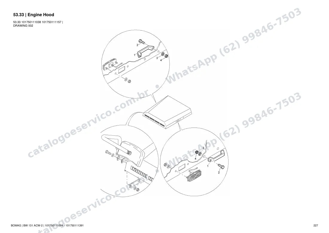 Catálogo de peças Bomag BW 131 ACW-2: vista explodida do conjunto 53.33 Engine Hood