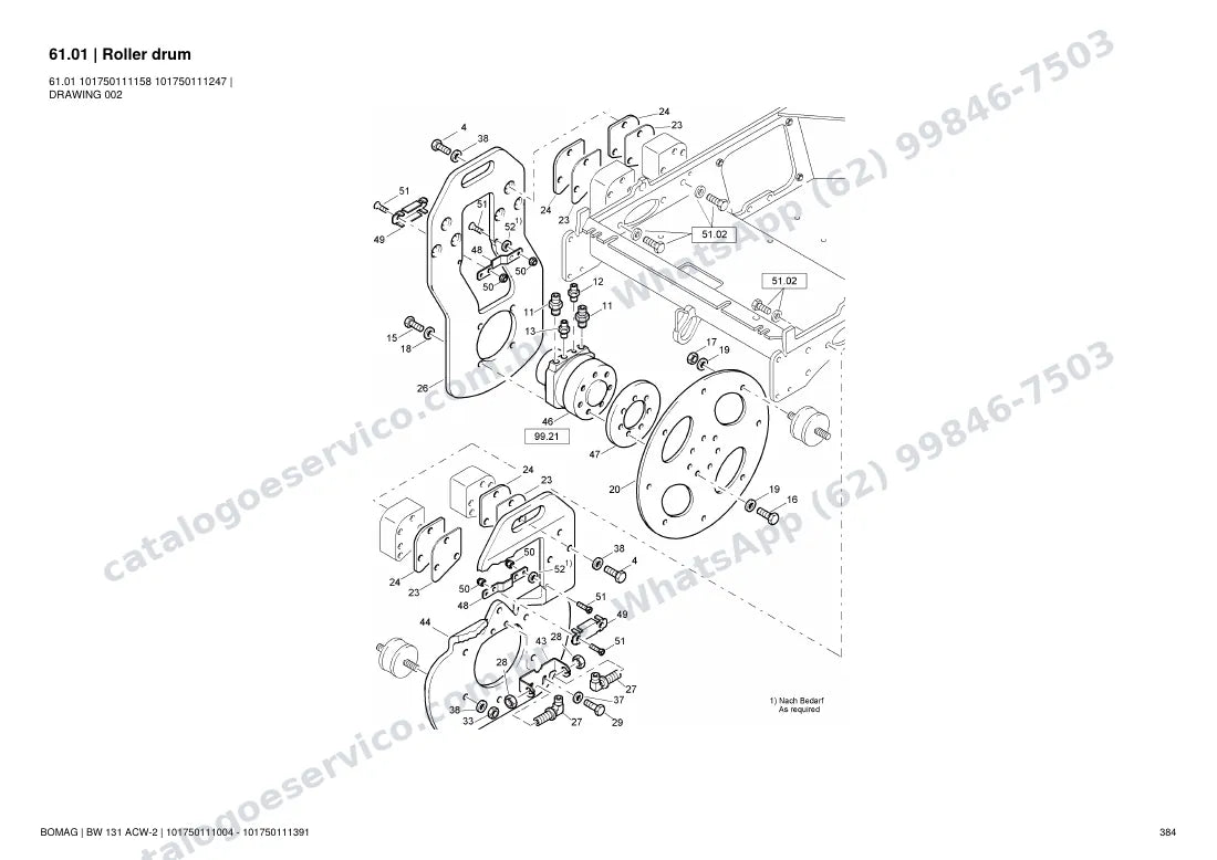 Catálogo de peças Bomag BW 131 ACW-2: vista explodida do conjunto 61.01 Roller drum