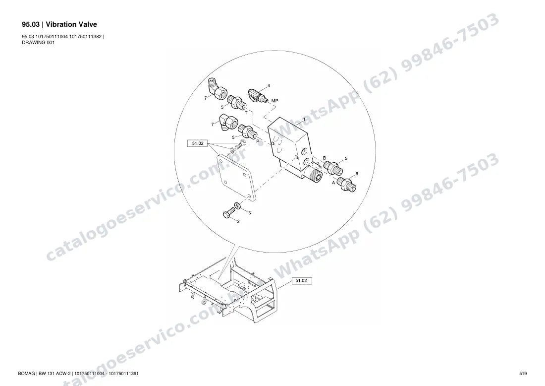 Catálogo de peças Bomag BW 131 ACW-2: vista explodida do conjunto 95.03 Vibration Valve