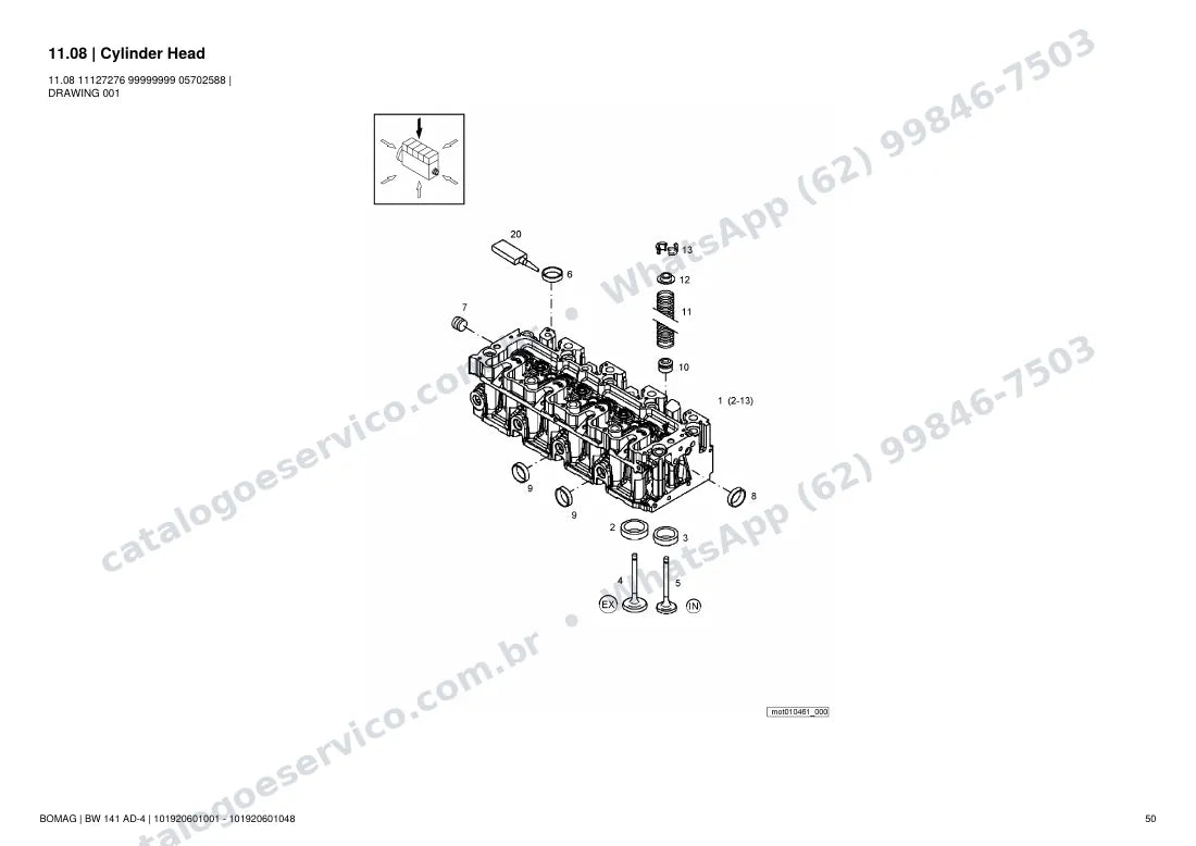 Catálogo de peças Bomag BW 141 AD-4: vista explodida do conjunto 11.08 Cylinder Head