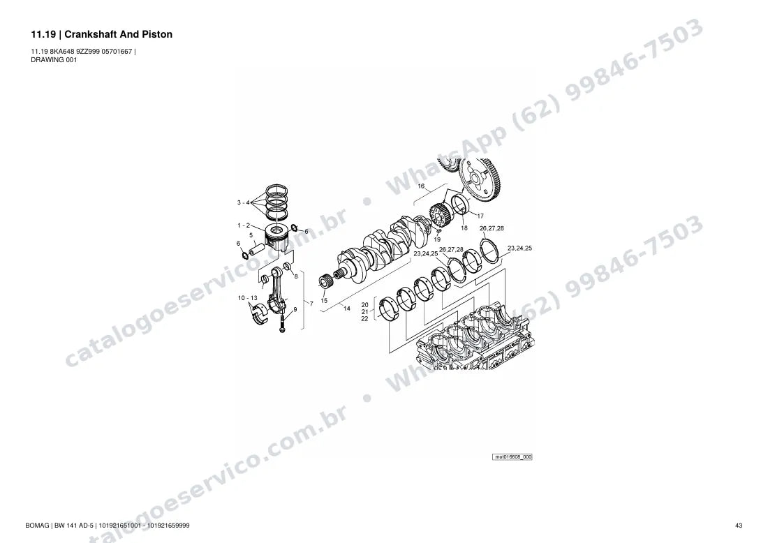 Catálogo de peças Bomag BW 141 AD-5: vista explodida do conjunto 11.19 Crankshaft And Piston