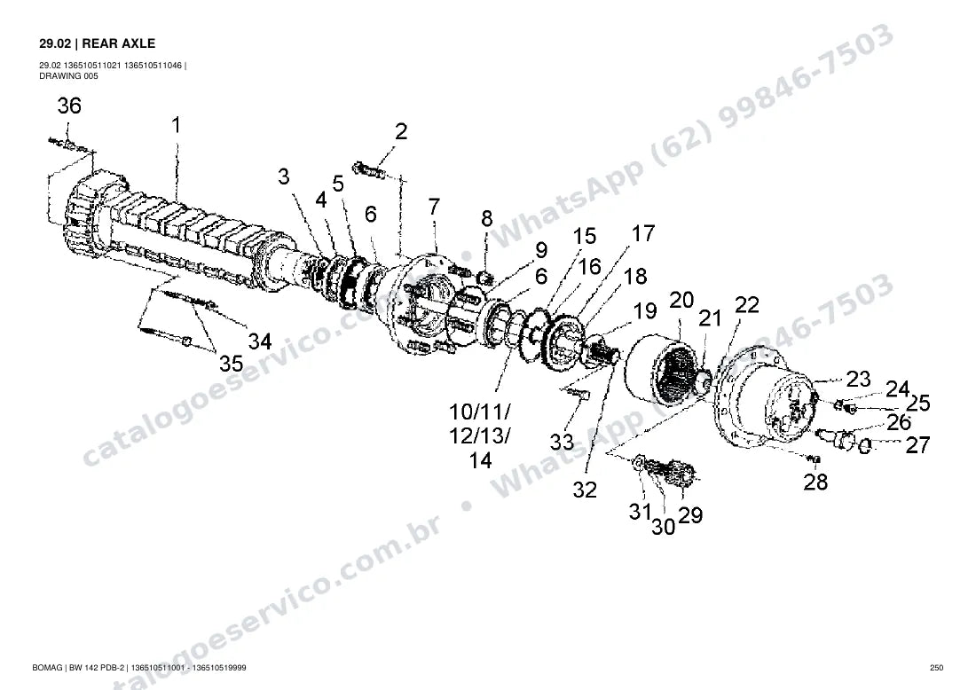 Catálogo de peças Bomag BW 142 PDB-2: vista explodida do conjunto 29.02 REAR AXLE