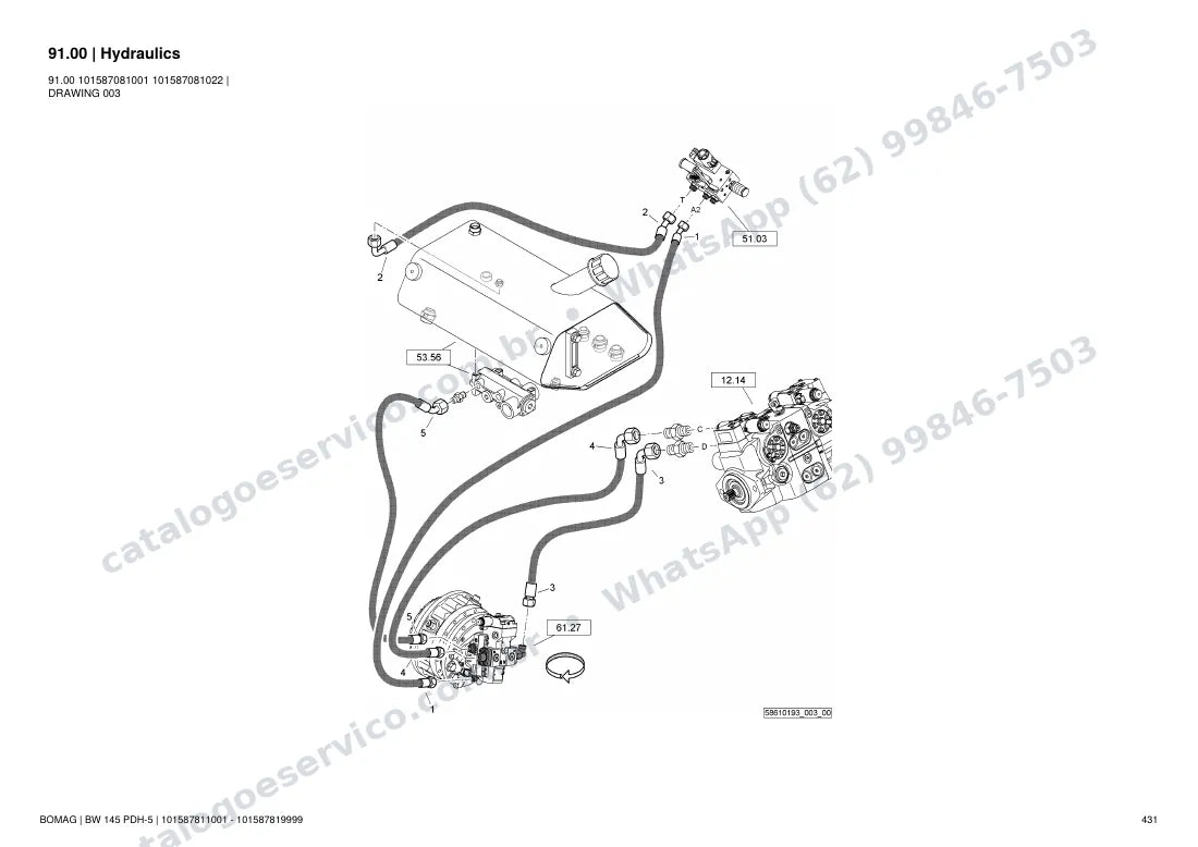 Catálogo de peças Bomag BW 145 PDH-5: vista explodida do conjunto 91.00 Hydraulics
