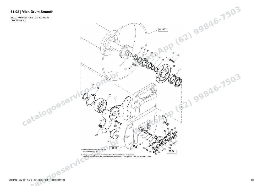 Catálogo de peças Bomag BW 151 AC-2: vista explodida do conjunto 61.02 Vibr. Drum,Smooth
