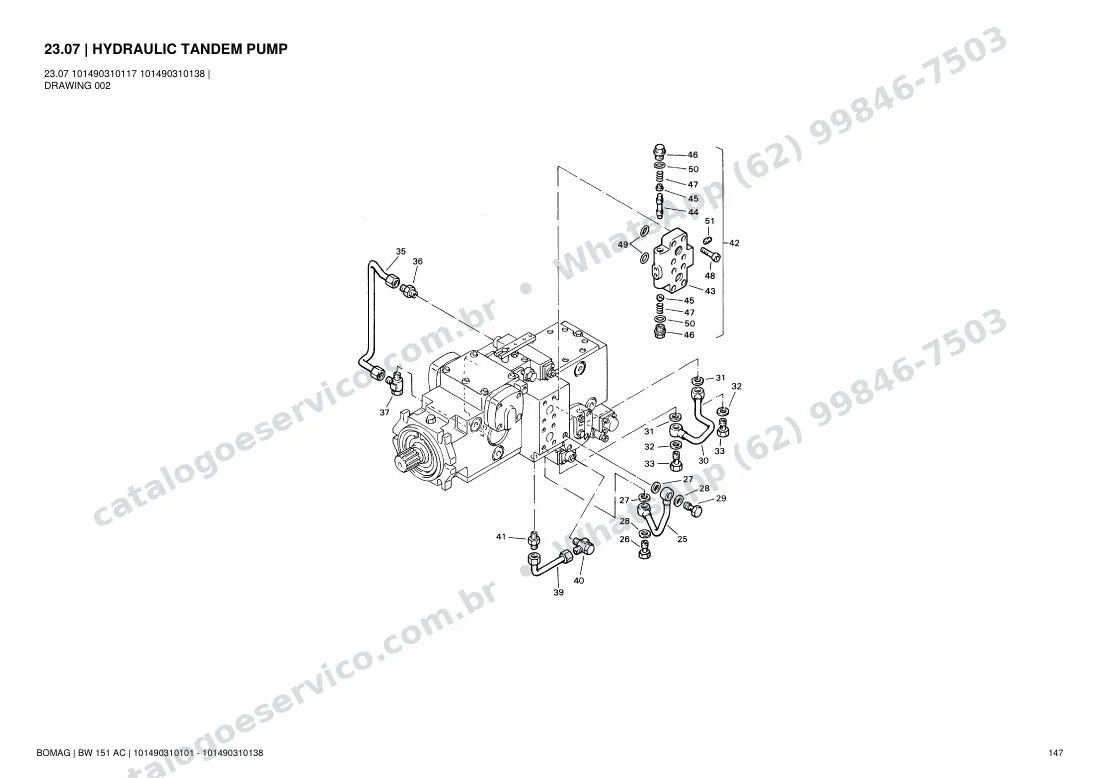 Catálogo de peças Bomag BW 151 AC: vista explodida do conjunto 23.07 HYDRAULIC TANDEM PUMP