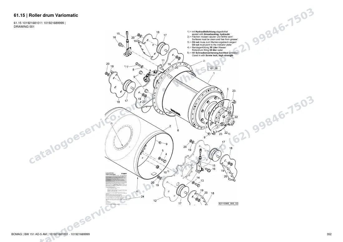 Catálogo de peças Bomag BW 151 AD-5 AM: vista explodida do conjunto 61.15 Roller drum Variomatic