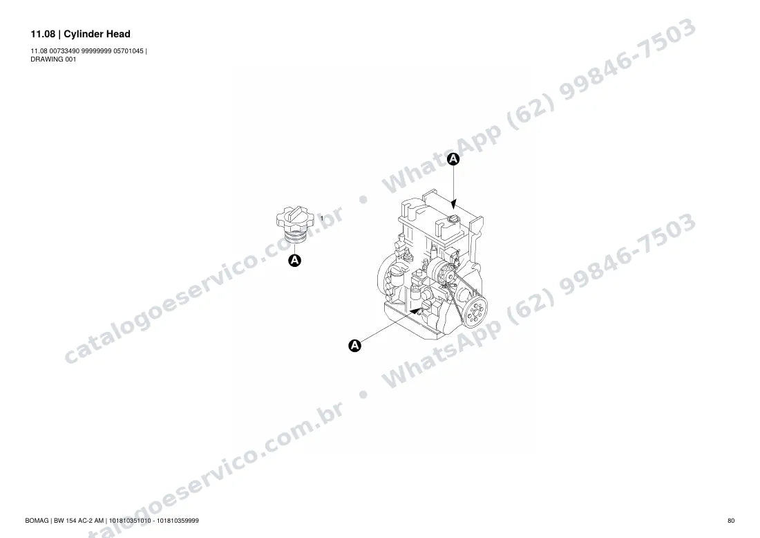 Catálogo de peças Bomag BW 154 AC-2 AM: vista explodida do conjunto 11.08 Cylinder Head