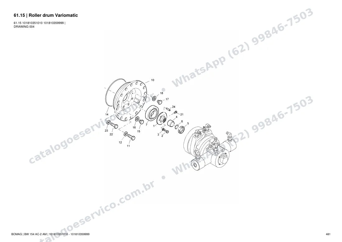 Catálogo de peças Bomag BW 154 AC-2 AM: vista explodida do conjunto 61.15 Roller drum Variomatic