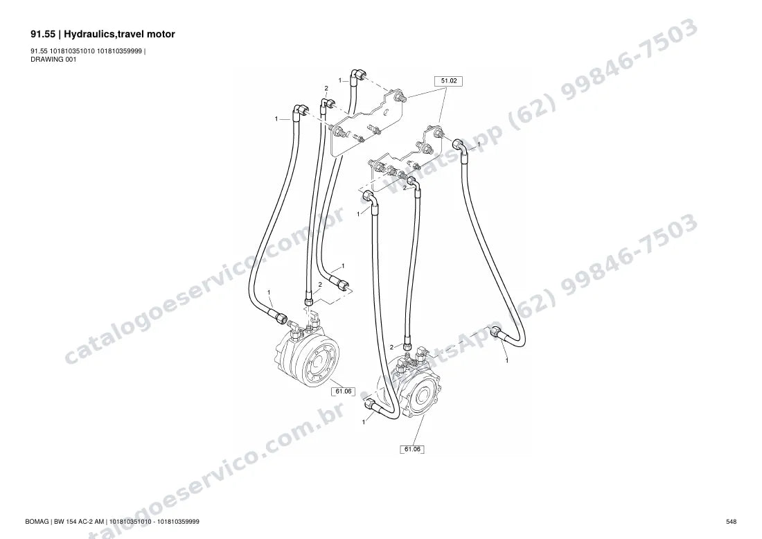 Catálogo de peças Bomag BW 154 AC-2 AM: vista explodida do conjunto 91.55 Hydraulics,travel motor