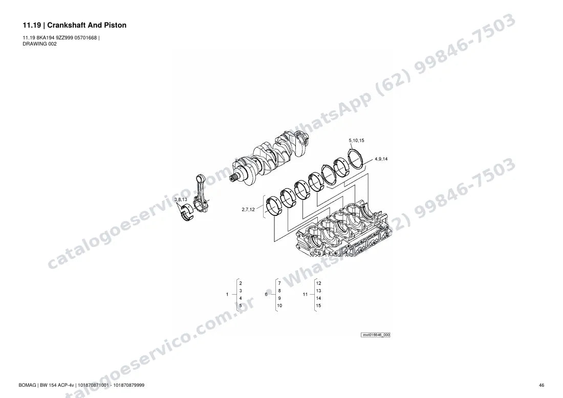 Catálogo de peças Bomag BW 154 ACP-4v: vista explodida do conjunto 11.19 Crankshaft And Piston