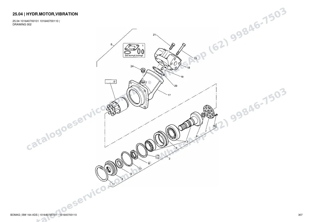 Catálogo de peças Bomag BW 164 ADS: vista explodida do conjunto 25.04 HYDR.MOTOR,VIBRATION