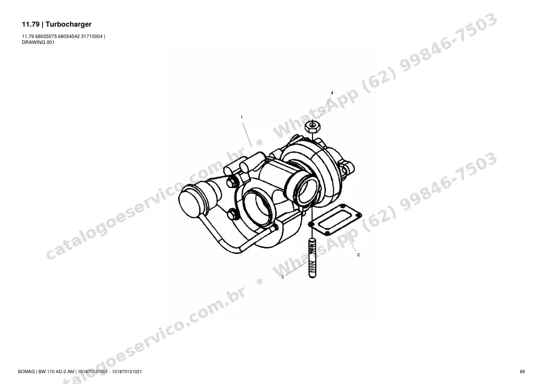Catálogo de peças Bomag BW 170 AD-2 AM: vista explodida do conjunto 11.79 Turbocharger