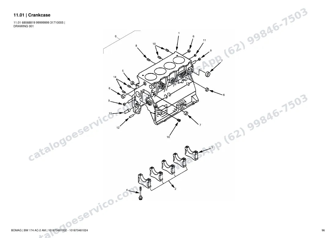 Catálogo de peças Bomag BW 174 AC-2 AM: vista explodida do conjunto 11.01 Crankcase