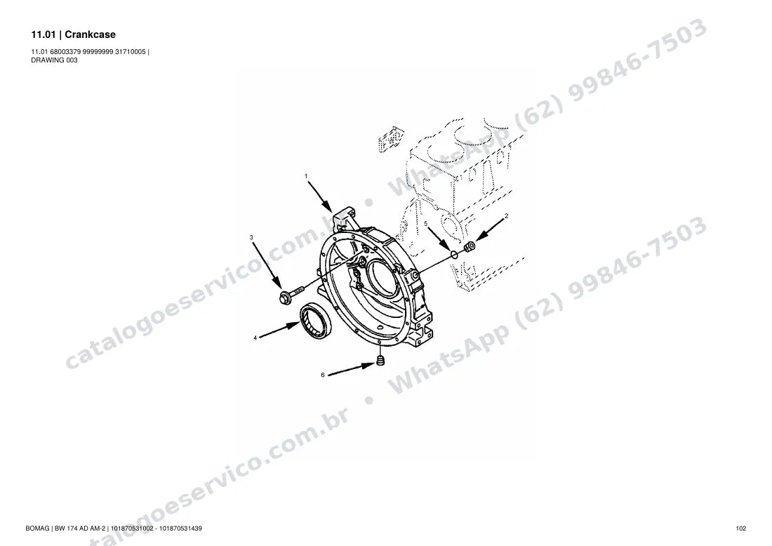 Catálogo de peças Bomag BW 174 AD AM-2: vista explodida do conjunto 11.01 Crankcase