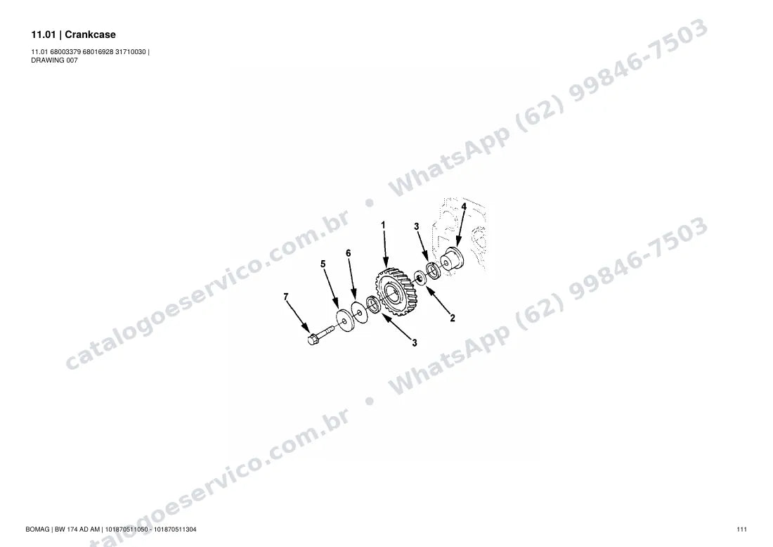 Catálogo de peças Bomag BW 174 AD AM: vista explodida do conjunto 11.01 Crankcase