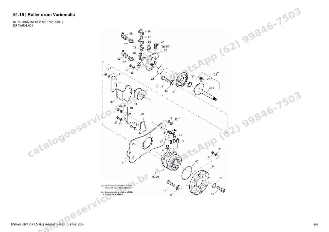 Catálogo de peças Bomag BW 174 AD AM: vista explodida do conjunto 61.15 Roller drum Variomatic