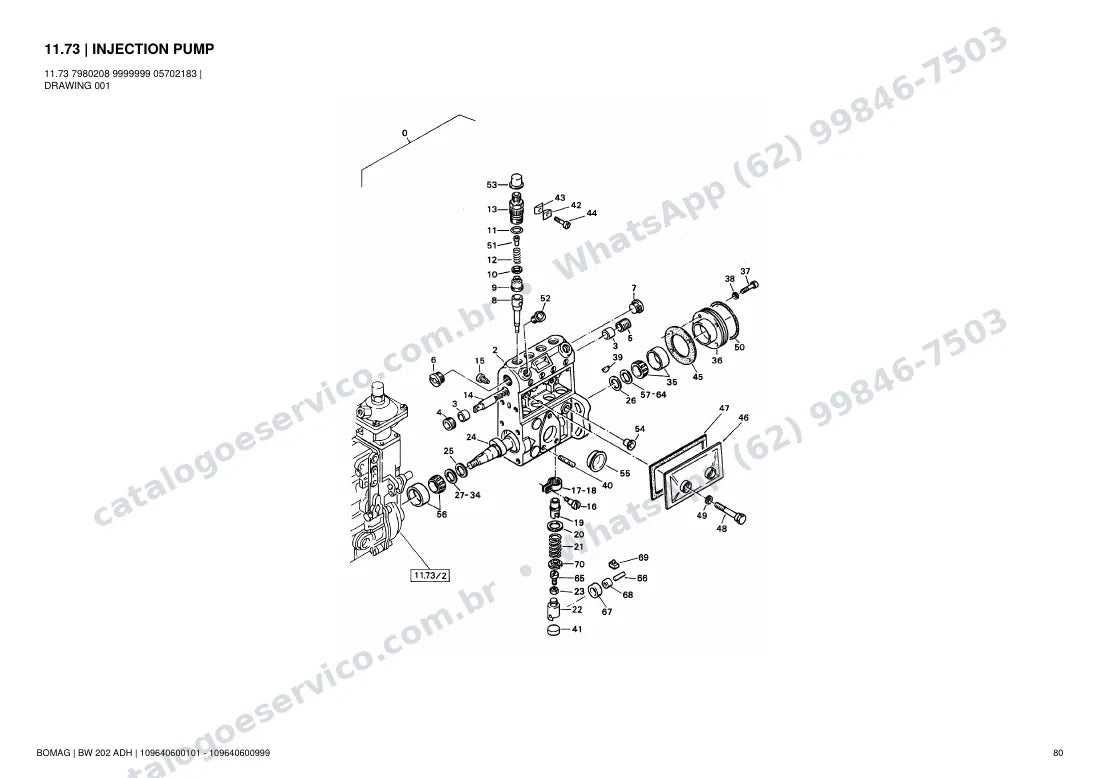 Catálogo de peças Bomag BW 202 ADH: vista explodida do conjunto 11.73 INJECTION PUMP