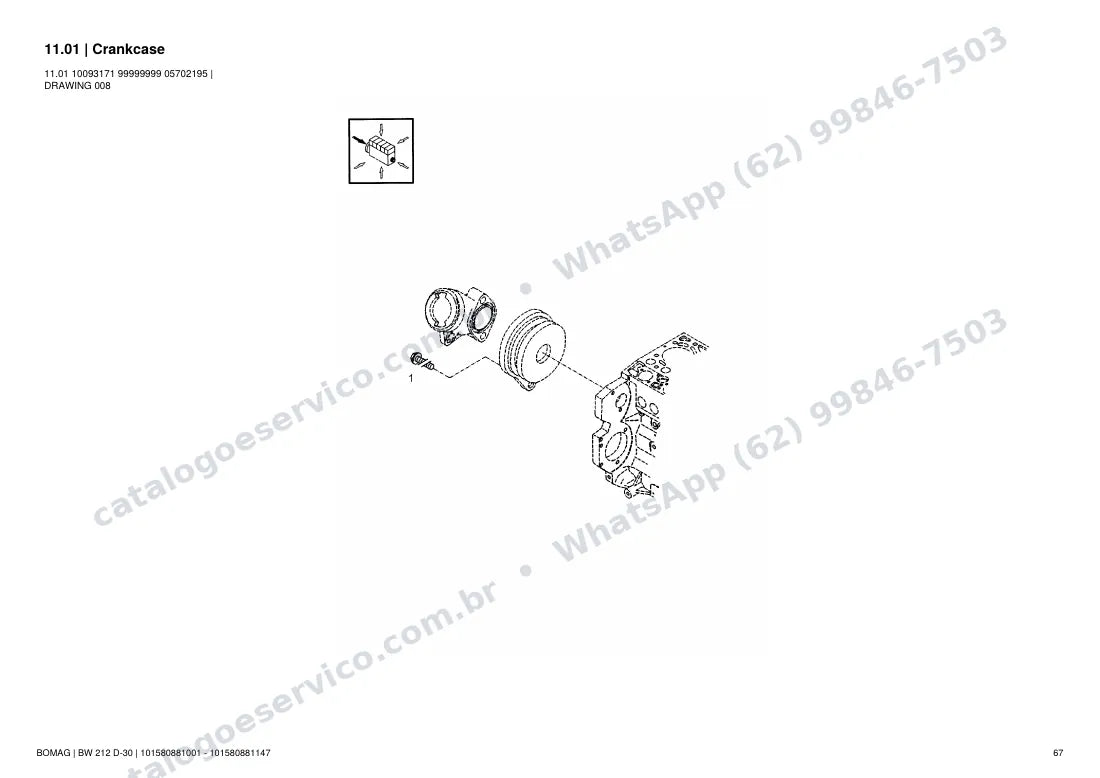 Catálogo de peças Bomag BW 212 D-30: vista explodida do conjunto 11.01 Crankcase