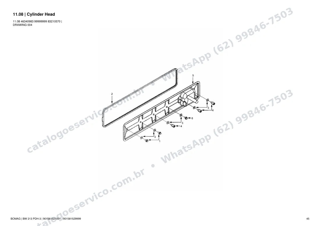 Catálogo de peças Bomag BW 213 PDH-3: vista explodida do conjunto 11.08 Cylinder Head