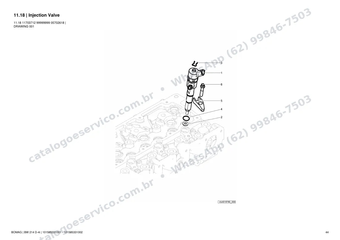 Catálogo de peças Bomag BW 214 D-4i: vista explodida do conjunto 11.18 Injection Valve