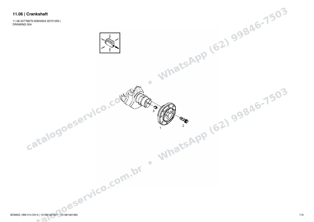 Catálogo de peças Bomag BW 214 DH-3: vista explodida do conjunto 11.06 Crankshaft