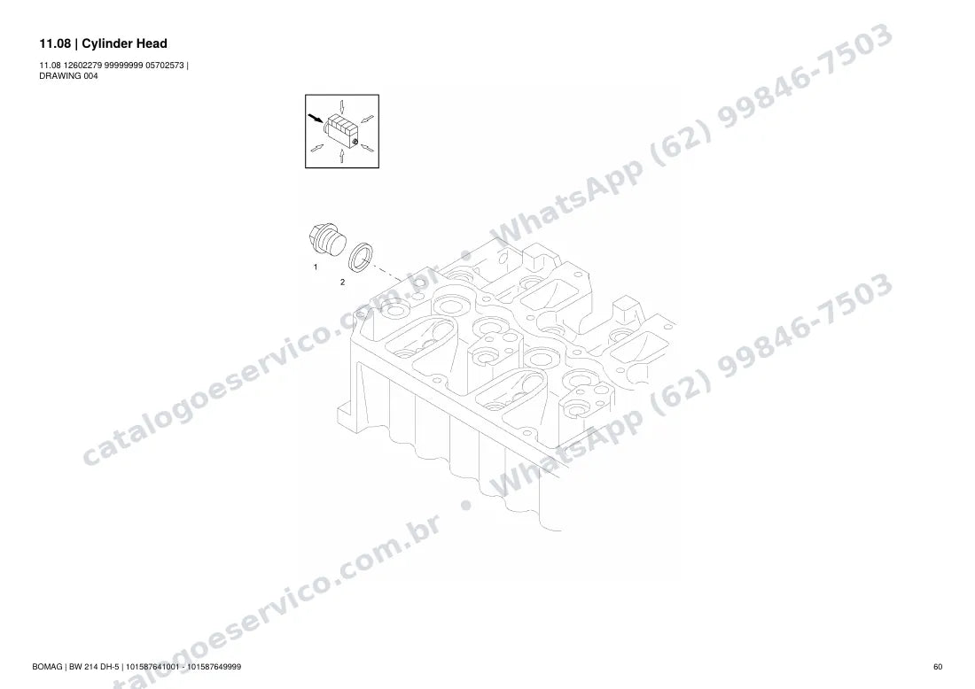 Catálogo de peças Bomag BW 214 DH-5: vista explodida do conjunto 11.08 Cylinder Head