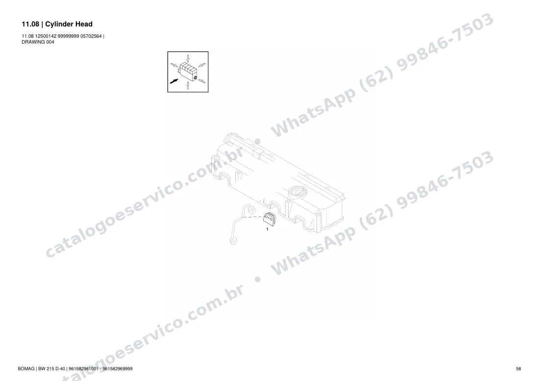 Catálogo de peças Bomag BW 215 D-40: vista explodida do conjunto 11.08 Cylinder Head