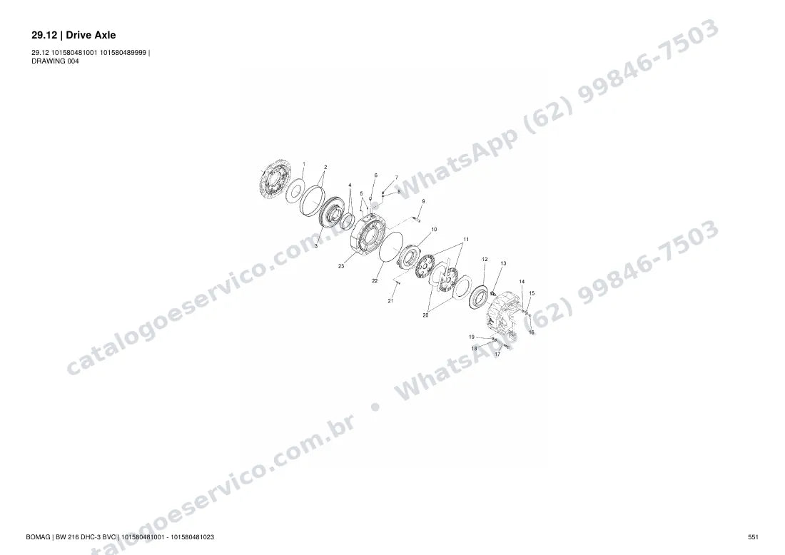 Catálogo de peças Bomag BW 216 DHC-3 BVC: vista explodida do conjunto 29.12 Drive Axle