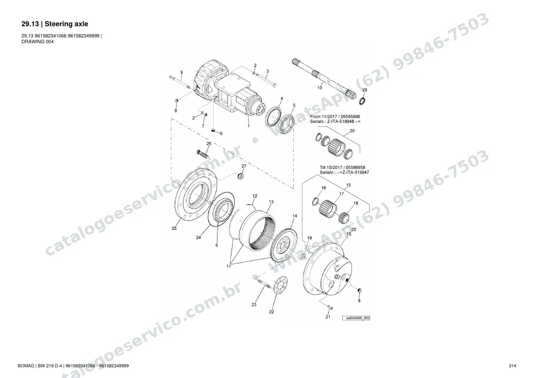 Catálogo de peças Bomag BW 219 D-4: vista explodida do conjunto 29.13 Steering axle
