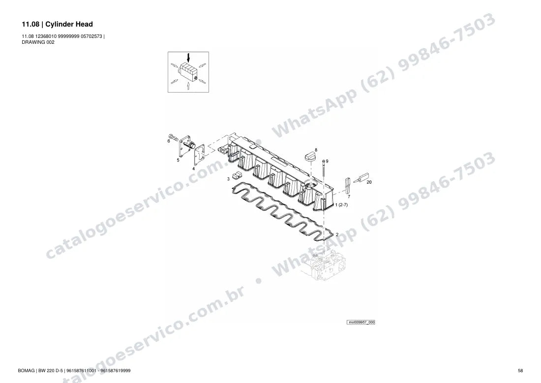 Catálogo de peças Bomag BW 220 D-5: vista explodida do conjunto 11.08 Cylinder Head