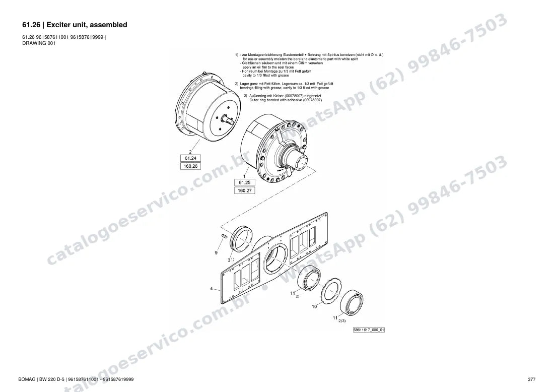 Catálogo de peças Bomag BW 220 D-5: vista explodida do conjunto 61.26 Exciter unit, assembled