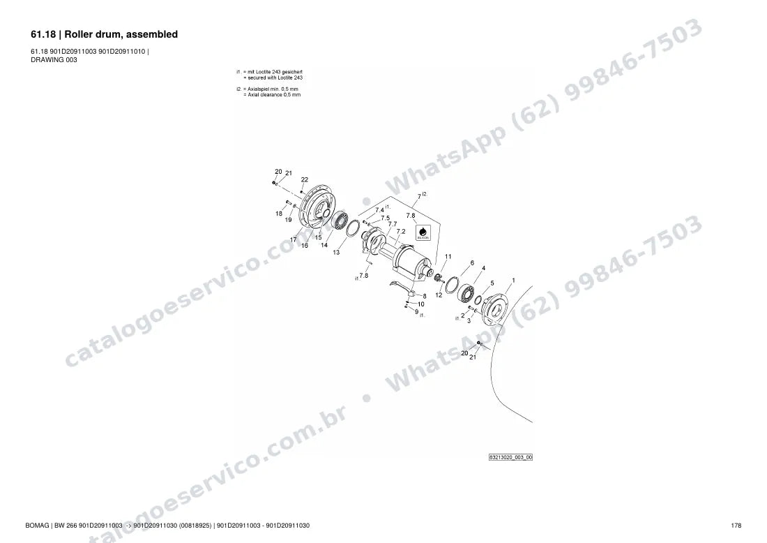 Catálogo de peças Bomag BW 266: vista explodida do conjunto 61.18 Roller drum, assembled