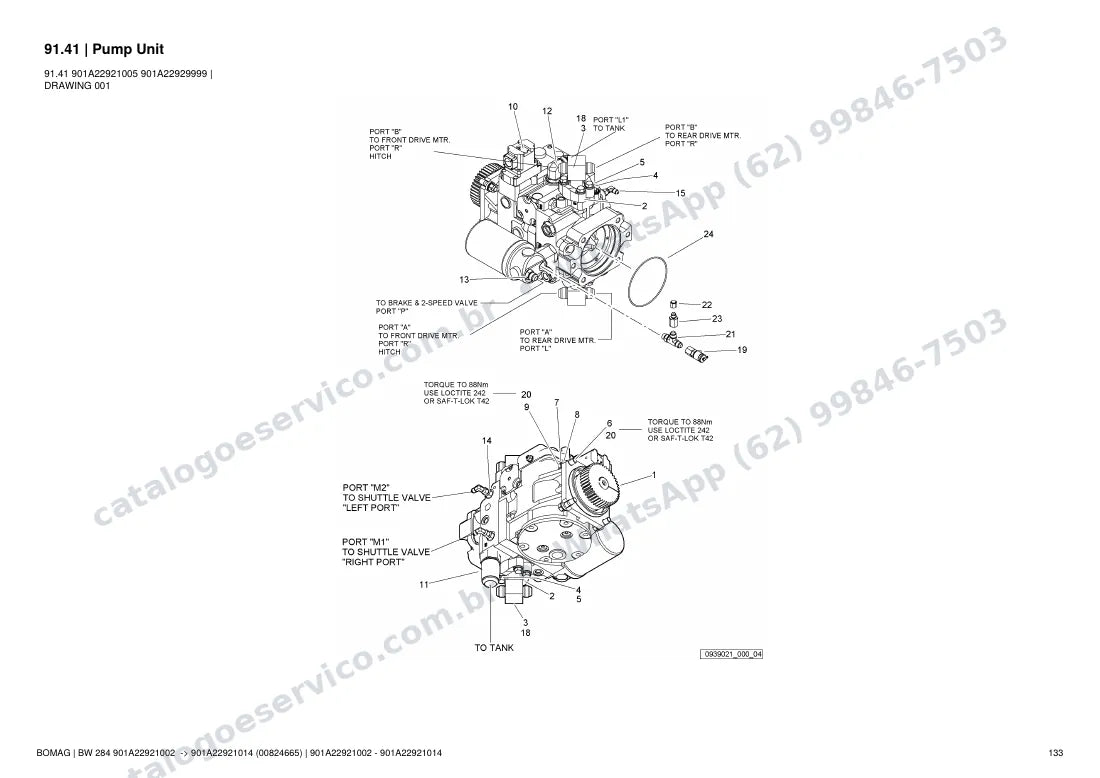 Catálogo de peças Bomag BW 284: vista explodida do conjunto 91.41 Pump Unit