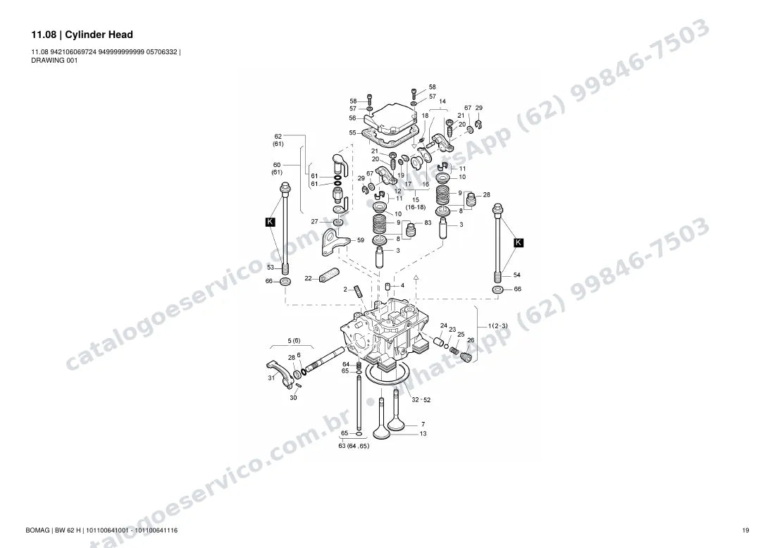 Catálogo de peças Bomag BW 62 H: vista explodida do conjunto 11.08 Cylinder Head