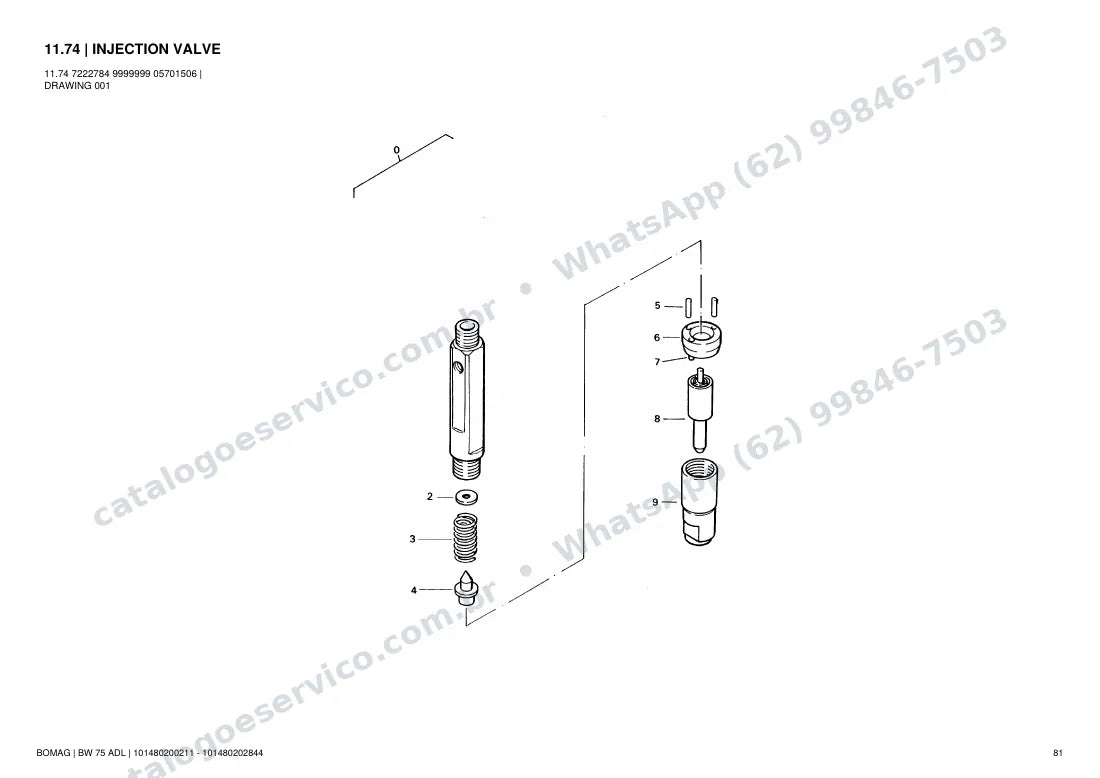 Catálogo de peças Bomag BW 75 ADL: vista explodida do conjunto 11.74 INJECTION VALVE