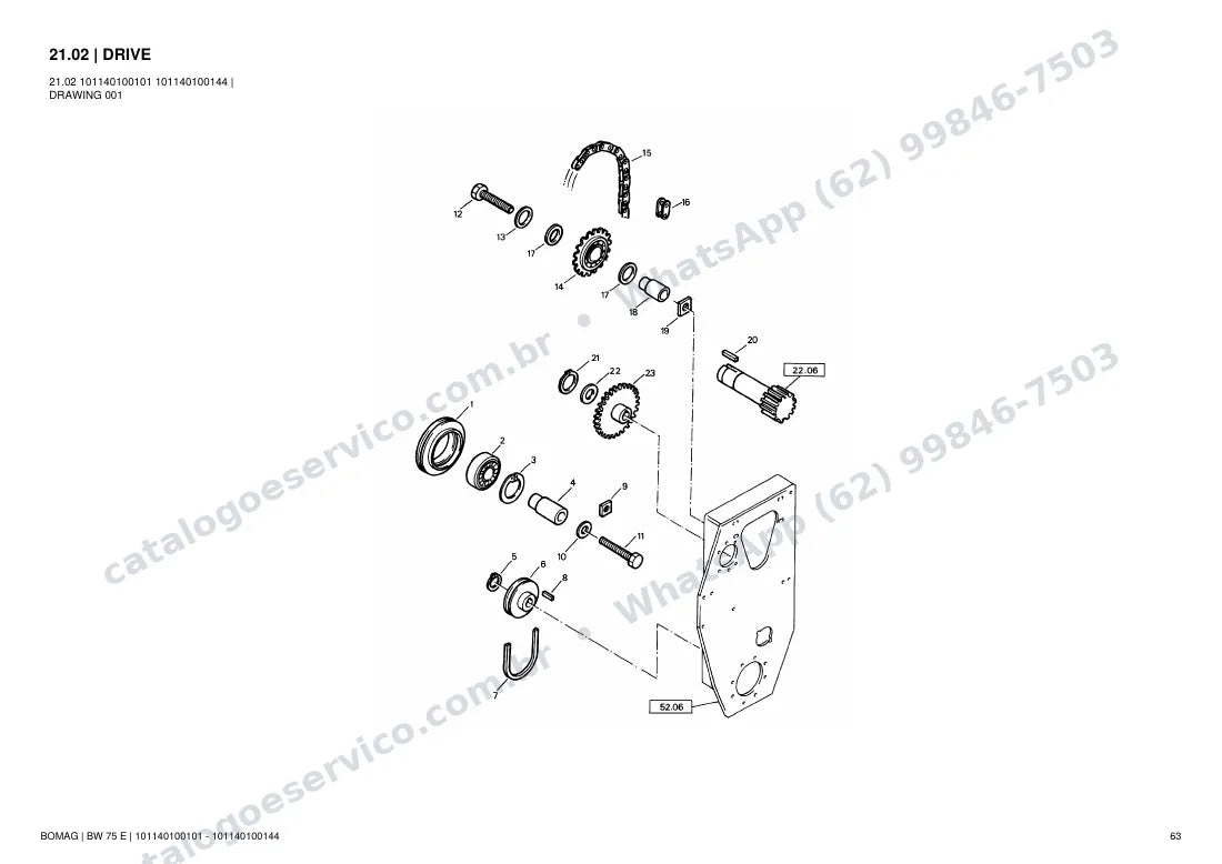 Catálogo de peças Bomag BW 75 E: vista explodida do conjunto 21.02 DRIVE