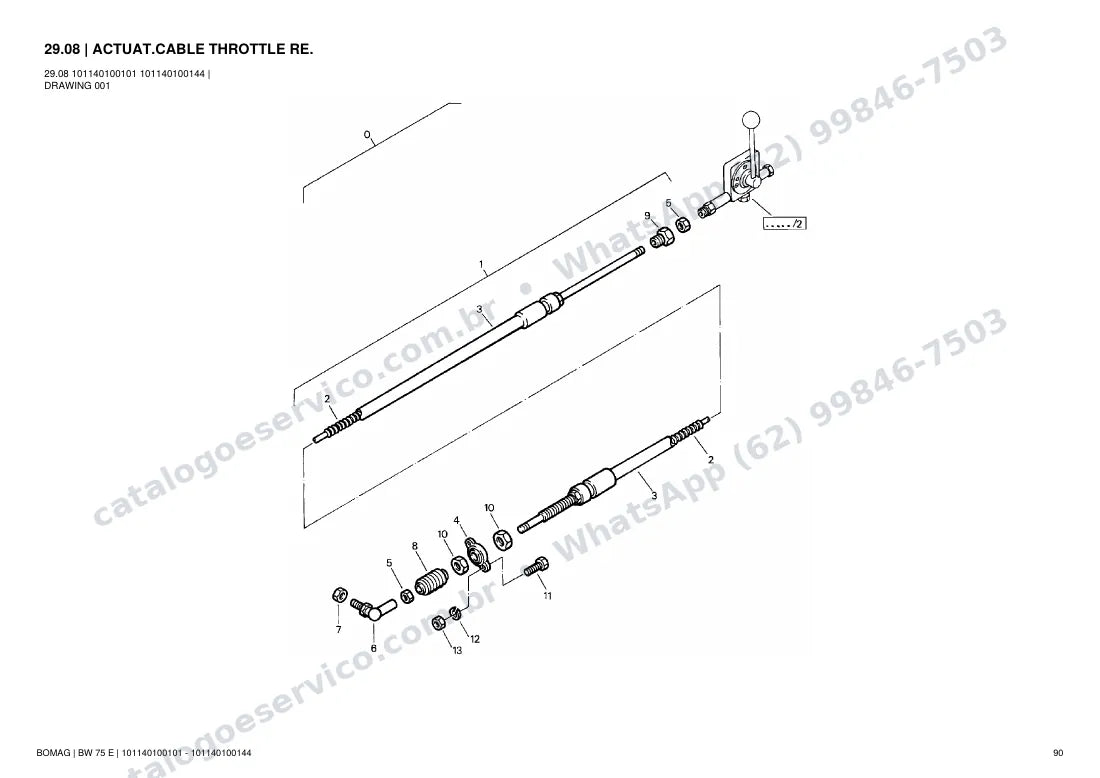 Catálogo de peças Bomag BW 75 E: vista explodida do conjunto 29.08 ACTUAT.CABLE THROTTLE RE.